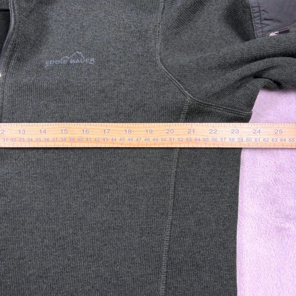 Eddie Bauer XL Quarter Zip Sweater Fleece Green Pullover Nylon‎ Panels